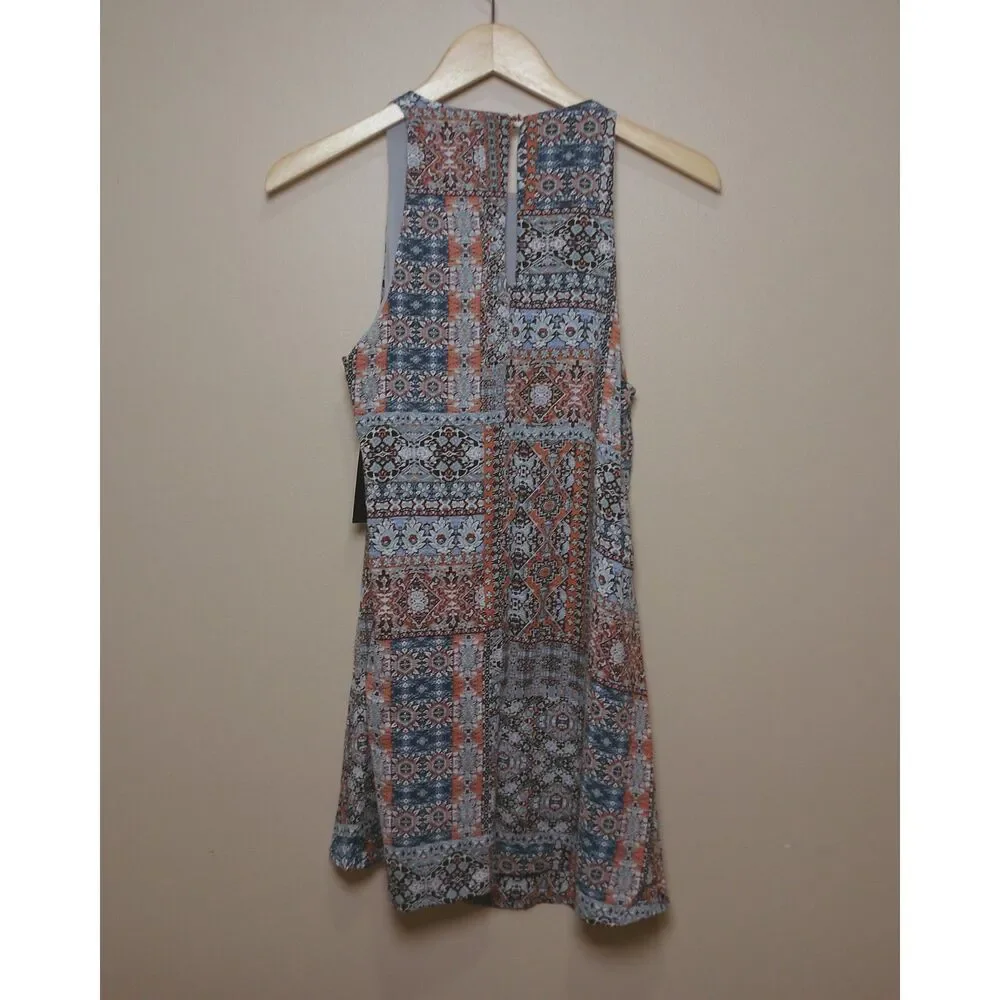 Lulus NWT Mosaic Tile Boho Shift Dress Small Sleeveless Rayon Made in USA